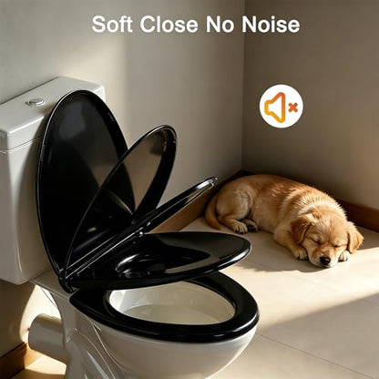 Black Toilet Seat Elongated, 18.5 x 14.2 Inch, Slow Close, Bottom-Mount Design, Fits 2-Piece Toilets, Durable & Easy to Install, PP Material Safe and Durable - color: Black, size: Elongated 18.5inch