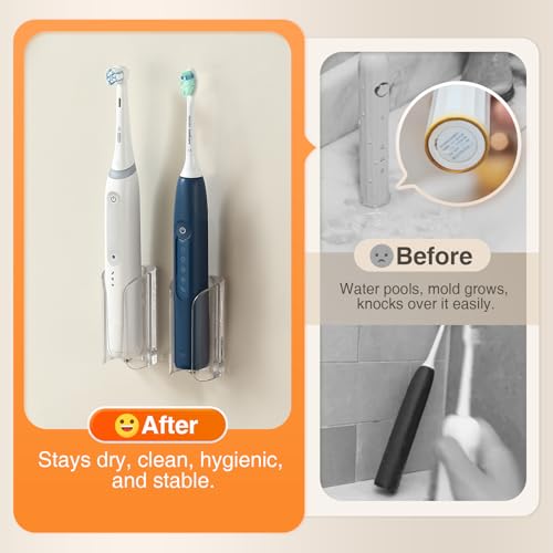 Electric Toothbrush Holder for Bathroom, Wall-Mounted Toothbrush Stand with Self-Adhesive, Compact Bathroom Caddy for Electric Toothbrushes (Clear-2pcs) - color: Clear-2pcs