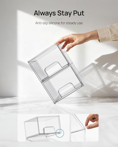Vtopmart 4 Pack Small Clear Stackable Storage Drawers for Desk, Countertop | Bathroom Makeup Accessories Organizer, Plastic Bins For Desk, Vanity, Undersink, Medicine Cabinet ,Home Organization - style: 4pack-Clear
