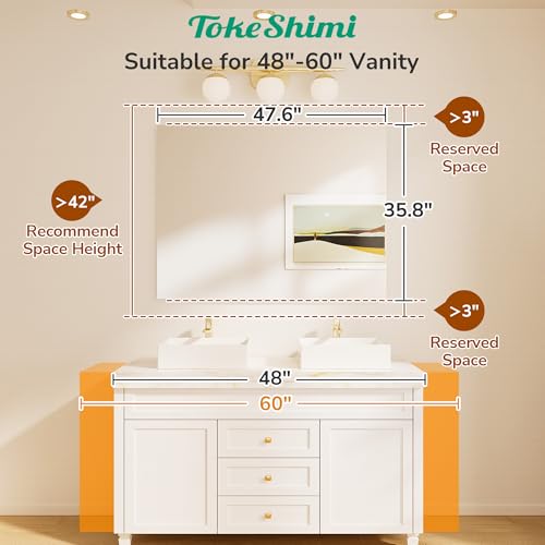 48x36 Frameless Bathroom Mirror, Vanity Bathroom Mirror for Wall Shatterproof Modern Rectangle Mirrors for Bedroom, Living Room, Entryway, Home Gym, Entryway - size: 36"L x 48"W, style: Frameless