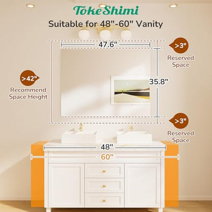 48x36 Frameless Bathroom Mirror, Vanity Bathroom Mirror for Wall Shatterproof Modern Rectangle Mirrors for Bedroom, Living Room, Entryway, Home Gym, Entryway - size: 36"L x 48"W, style: Frameless
