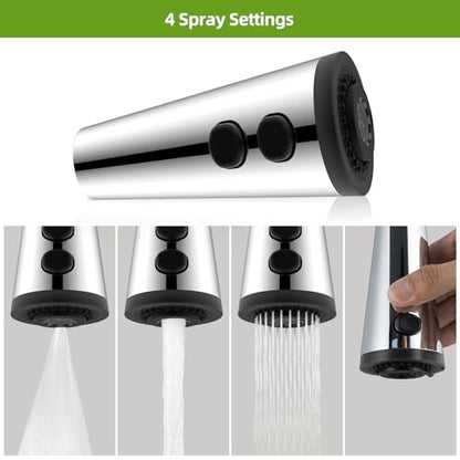 4 Function Kitchen Faucet Head Replacement, Universal Fit, Silver Chrome | NSF/ANSI/CAN 372 Certified, Pull Down Kitchen Sprayer Head, 15 Adapters Compatible with American Standard/Kohler/Moen/Delta - color: Chrome, style: 4 Modes Design