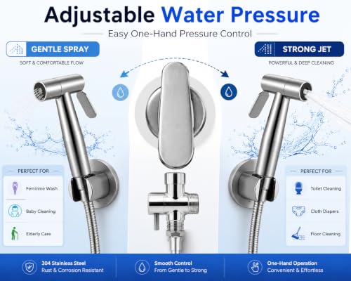 Multifunctional 304 Stainless Steel Bidet Sprayer for Toilet- Bathroom Handheld Bidet Jet Water Sprayer for Feminine Wash, Cloth Diaper with Hose and Toilet Mount - Muslim Shower - All-in-One!