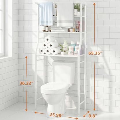UDEAR 3-Tier Over The Toilet Rack,with Hanging Rod,Tower Shelf,White | Toilet Towel Rack, Three-layer Iron Plate, Suitable for Bathrooms - color: White