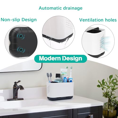 Toothbrush Holders for Bathrooms, Electric Toothbrush and Toothpaste Holder with Adjustable Dividers and Drainage, Kids Toothbrush Organizer for Bathroom Countertop | 5 Slots Toothbrush Organizer with Adjustable Dividers and Drainage, for Bathroom Counter
