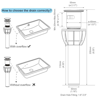 Bathroom Sink Drain, Pop Up Drain Stopper with Overflow, Lavatory Vanity Vessel Sink Drain Assembly, Matte Black - color: Black