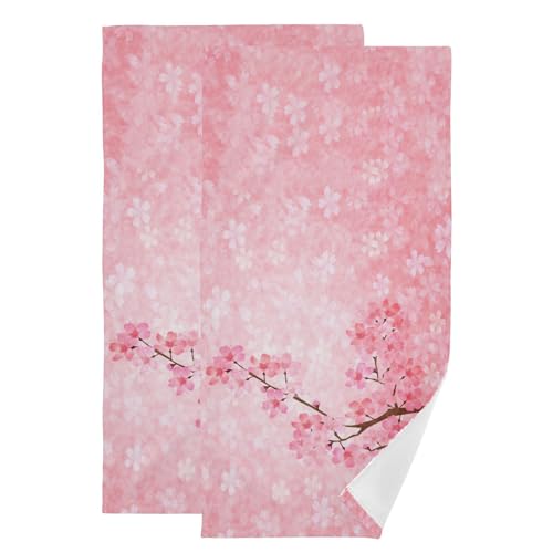 Pink Cherry Blossom Hand Towels for Bathroom Set of 2 Soft Absorbent Spring Floral Branch Asian Japanese Style Kitchen Dish Towels Decorative Guest Bathroom Towels for Bath,Face,Hair 14"x28" - color: Pink