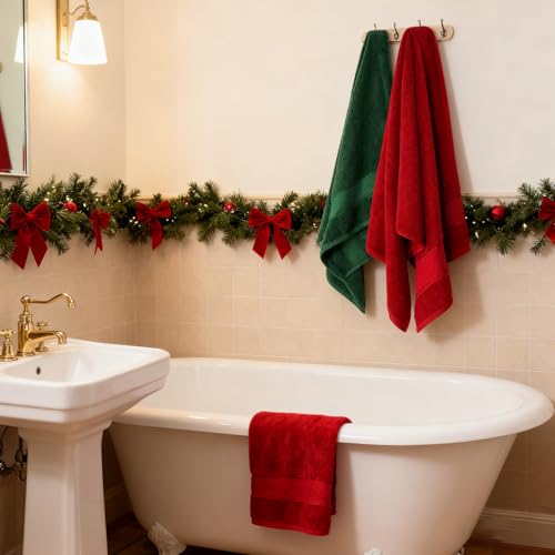 COZYART Bath Towel Set 6 PCS, Luxury Cherry Red 100% Turkish Cotton 650GSM | Soft Absorbent Quick Dry, OEKO‑Tex 100 Cert. Zero Twist Ring Spun Cotton, Plush Fluffy, Breathable Hotel Quality Towels Set - color: Cherry Red