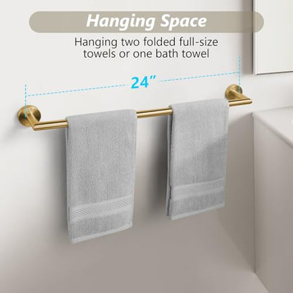 Bathroom Towel Bar 24 Inch Towel Rack Wall Mount Bath Towel Holder Modern Towel Rod Gold Bath Towel Hanger Stainless Steel Brushed Brass Bathroom Accessories Towel Rail Single Towel Bars Brushed Gold - color: Brushed Gold, size: 24 Inch