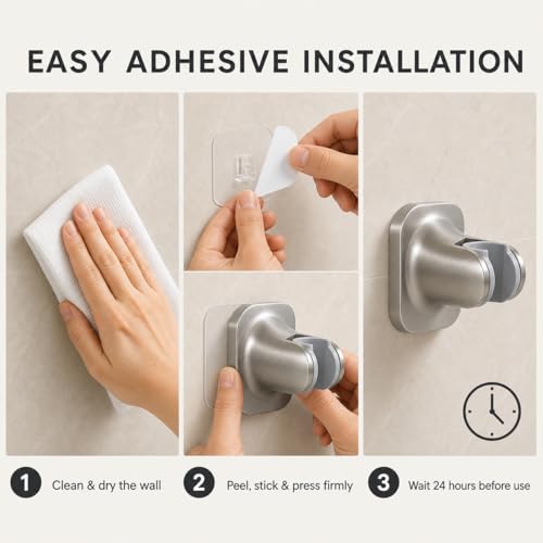 Hand Held Shower Head Holder, Adhesive Showerhead Bracket, Angle Adjustable Shower Wand Holder Wall Mounted, Brushed Nickel - color: Brushed Nickel