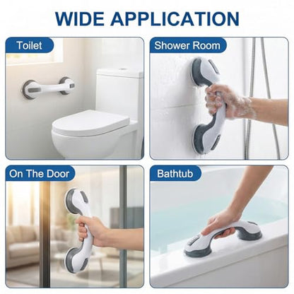 2 Pack Grab Bars for Shower - 12 Inch Suction Cup Shower Handle for Bathtubs, Strong Hold Bath Handles for Seniors, Handicap Safety Grip & Balance Assist, Tool-Free Installation