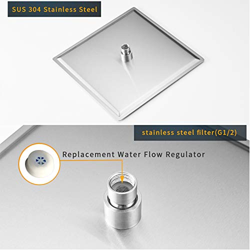 16" Rain Shower Head High Pressure Rainfall Shower Head Brushed Nickel | Square Rain Bathroom Showerhead, High Flow, Large Stainless Steel, Ceiling Mounted, Wall Mounted, Waterfall Full Body - color: Brushed Nickel, size: 16 Inch