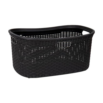 Mind Reader 40L Laundry Basket, Clothes Hamper, Premium Wicker Design, Plastic, Black - color: Black, size: Single
