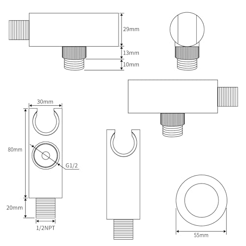 Bathroom Brass Round Wall Mount Water Supply Elbows with On/Off Flow Control Bracket Handheld Shower Head Holder, Brushed Nickel - color: Brushed Nickel