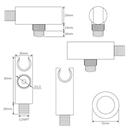 Bathroom Brass Round Wall Mount Water Supply Elbows with On/Off Flow Control Bracket Handheld Shower Head Holder, Brushed Nickel - color: Brushed Nickel