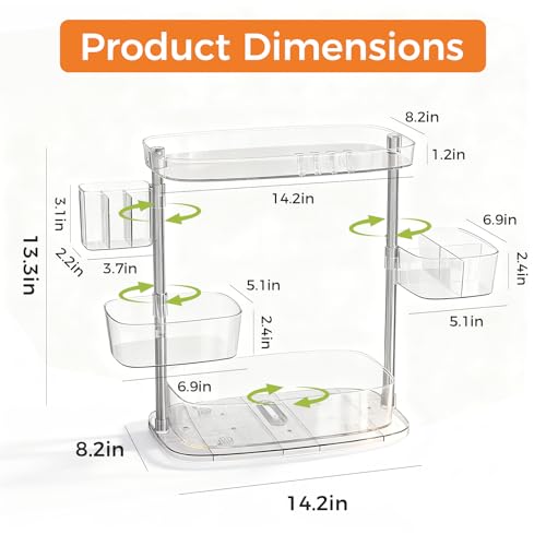 360°Rotating Makeup Organizer,Makeup Organizer Countertop with Brush Holder and Perfume Stand,Bathroom Counter Organizer,Skincare Holder Stand for Vanity,Detachable Hanging Hooks