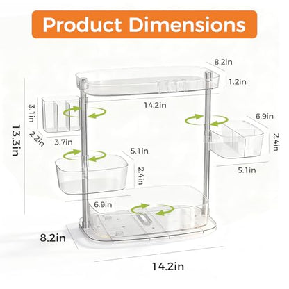 360°Rotating Makeup Organizer,Makeup Organizer Countertop with Brush Holder and Perfume Stand,Bathroom Counter Organizer,Skincare Holder Stand for Vanity,Detachable Hanging Hooks