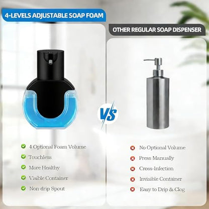2Pack Automatic Soap Dispenser Touchless, Rechargeable Foaming Soap Dispenser,15oz/420ml Smart Hand Soap Dispensers,4-Level Adjustable,Wall Mount for Bathroom Kitchen Dish Soap,Hands-Free,Black - color: 2 Pack-black 02, style: Foam