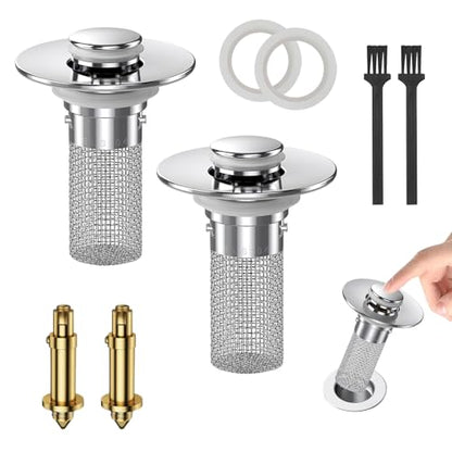 Bathroom Sink Stopper with Hair Catcher Universal Pop-Up Drain Strainer for 1.25–1.5 inch US Standard Bathroom Sink Drain Strainer Hole Replacement