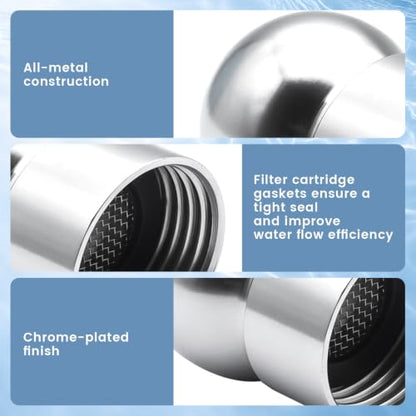 2 PCS 1/2-Inch Iron Pipe Shower Arm Ball Adapter with Gasket Washer Filters, Shower Head Swivel Adapter, Shower Ball Joint Adapter for Standard Swivel Heads (Chrome Finish)