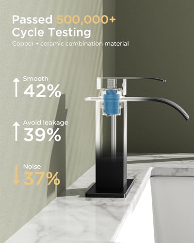 FORIOUS Bathroom Faucet 1 Hole, Waterfall Vanity Sink Faucet Matte Black | Bathroom Sink Faucet 1 or 3 Hole, Square Single Handle with 24" cUPC Supply Line and Pop-up Drain, Fits RV Restroom Basin - color: Matte Black