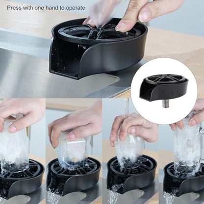 POCREATION Automatic Glass Washer Cup Rinser, 360 Degree Rotating Spout Sink Accessory Stainless Steel Bottle Washer for Bottles, Cups, Utensils Black ABS Basin (US 9/16 Hose)