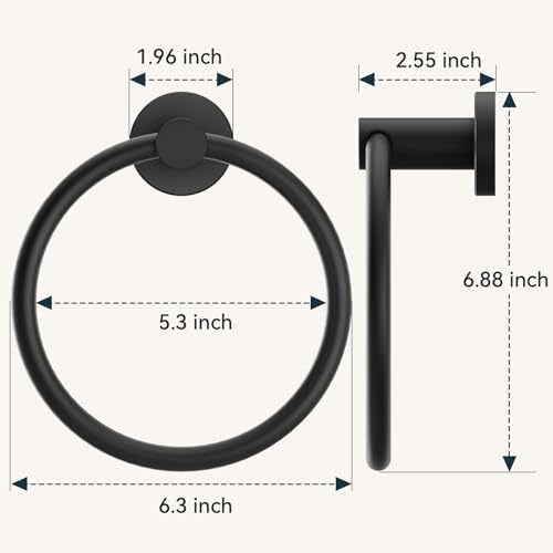 FORIOUS Towel Ring, SUS304 Stainless Steel Hand Towel Holder, Matte Black | Modern Hand Towel Holder Rack Hanger Round for Bathroom Wall Mounted, Ideal for Bathroom, Kitchen, RV - color: Matte Black