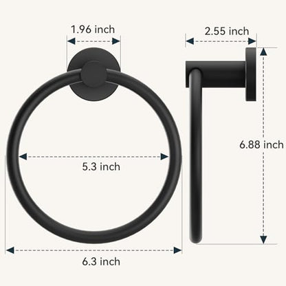 FORIOUS Towel Ring, SUS304 Stainless Steel Hand Towel Holder, Matte Black | Modern Hand Towel Holder Rack Hanger Round for Bathroom Wall Mounted, Ideal for Bathroom, Kitchen, RV - color: Matte Black