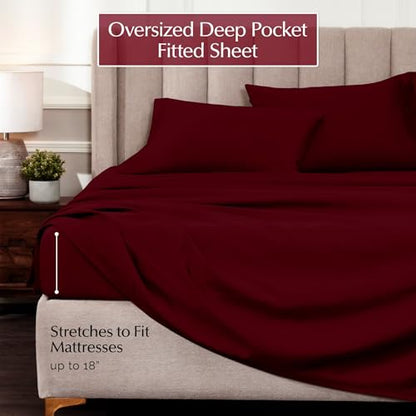 SUPERIOR Egyptian Cotton 4 Piece Sheet Set, Luxury 1000 Thread Count, Modern Design, Sustainable Sheets, Basics, Solid, Deep Pocket Fitted Sheet, Flat Sheet, Pillowcases, Olympic Queen, Burgundy - color: Burgundy, size: Super Queen