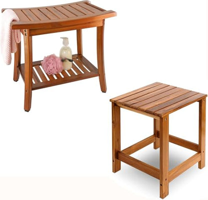 Utoplike Teak Shower Bench Seat with Handles Teak Outdoor Side Table