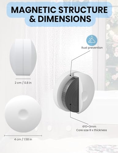 8 Pcs Magnets Shower Curtain Weights, Waterproof Silicone Curtain Weights | Heavy Duty Silicone Wrapped Magnetic Weights for Liner Bottom Tub RV Drapes Refrigerator Tablecloth, White