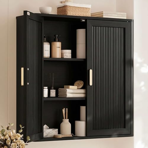 Bathroom Storage Cabinet, Over The Toilet Storage Cabinet, Medicine Cabinet with Adjustable Wood Shelf & Doors for Laundry Room & Kitchen & Living Room(Black) - color: Dark Black