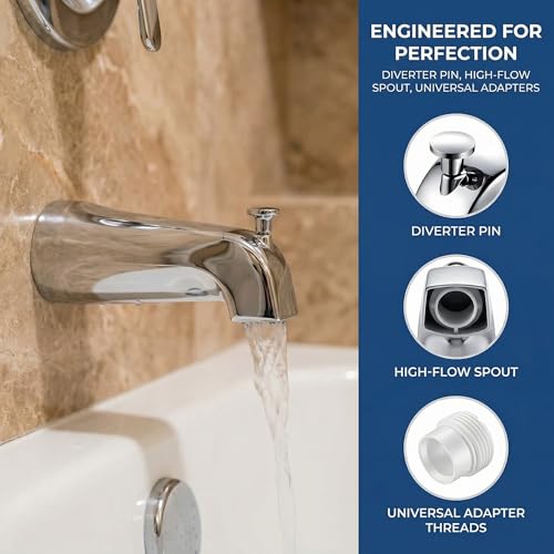 Tub Spout Diverter Universal Fits 1/2'' Copper Pipe 1/2'' IPS and 3/4'' IPS Bathtub Faucet Replacement with Adapters with Diverter Chrome