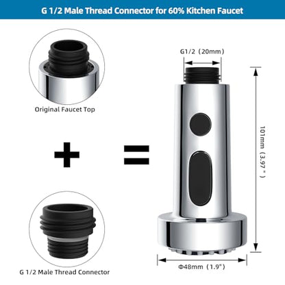 Universal Stainless Kitchen Faucet Head with 15 Adapter Kit, Sliver Chrome | NSF/ANSI/CAN 372 Certified, Compatible with American Standard/Kohler/Moen/Delta, 3 Function Pull Down Sink Faucet Spray Head - color: Chrome