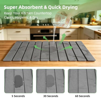 Large Stone Dish Drying Mat for Kitchen Counter, 24"×16" Foldable Quick Drying Mat, Absorbent Diatomaceous Earth Drying Mat for Bottles Cups Dishes, Match Any Countertop (Dark Gray Marble, 24" x 16") - color: Dark Gray Marble
