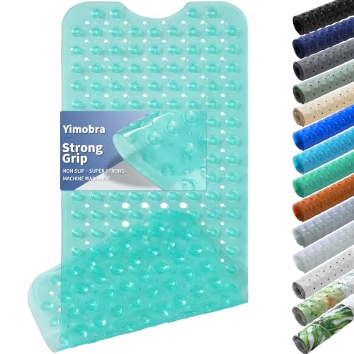 Yimobra Non Slip Bathtub Mat 40 x 16 Inch, Extra Long Shower Mat with Drain Holes, Machine Washable Baby Bath Mats, Strong Suction Cups for Bathroom Floor, Clear Green - color: Clear Green