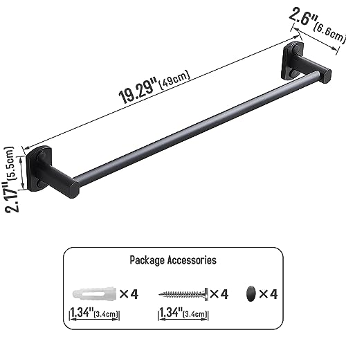Bathroom Towel Bar for Wall Mount-Towel Rods for Bathroom-20 Inch Black Towel Holder Bath Towel Hanger - size: 20 Inch Single Bar