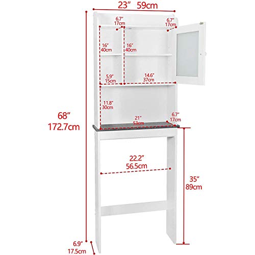 ZENY Over The Toilet Storage Cabinet, Bathroom Organizer with Adjustable Shelf and Double Doors, Freestanding Bathroom Space Saver Toilet Rack (White) - color: White