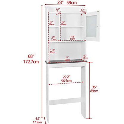 ZENY Over The Toilet Storage Cabinet, Bathroom Organizer with Adjustable Shelf and Double Doors, Freestanding Bathroom Space Saver Toilet Rack (White) - color: White