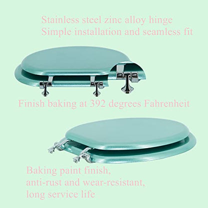 Round Toilet Seat Wood Toilet Seat Prevent Shifting with Zinc Alloy Hinges American Standard Size Toilet Seat Easy to Install also Easy to Clean(Round,Sparkling Turquoise) - color: Turquoise, size: Round