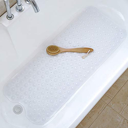 Tree Bud Bathtub Mats for Shower Tub Non-Slip Bath Mat 39 x 16 Inch Extra Long Shower Mat, Bath Tub Mat for Bathroom with Machine Washable, BPA Free for Kids (White) - color: White