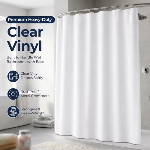 Epica Waterproof Shower Curtain Liner for Bathroom, Metal Grommets (White) | Rust-Resistant, Fights Odor and Stains, Nylon Mesh Header - color: White