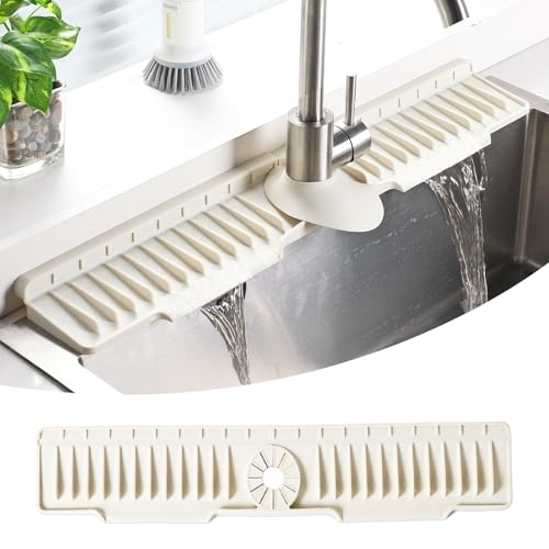 24" Silicone Sink Mat for Kitchen(Released in 2026), 2 PCS Beige | 8° Slope for Quick Self-draining, Sink Splash Guard Behind the Faucet, Narrow Water Splash Guard, for Kitchen&Bathroom Area - color: Beige