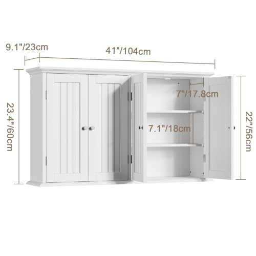 ChooChoo Laundry Cabinet with 4 Doors and Adjustable Shelves | 9.06"D x 40.9"W x 24"H, Bathroom Wall Cabinet, Cupboard, White - color: White, size: 9.06"D x 40.94"W x 23.62"H