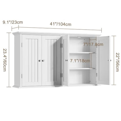 ChooChoo Laundry Cabinet with 4 Doors and Adjustable Shelves | 9.06"D x 40.9"W x 24"H, Bathroom Wall Cabinet, Cupboard, White - color: White, size: 9.06"D x 40.94"W x 23.62"H