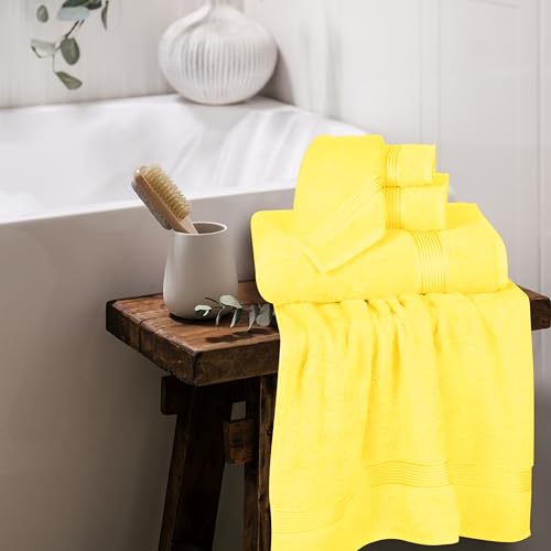 Ultra Soft 6 Pack Cotton Towel Set, Contains 2 Bath Towels 28x55 inch, 2 Hand Towels 16x24 inch & 2 Wash Coths 12x12 inch, Ideal for Everyday use, Compact & Lightweight - Yellow - color: Yellow