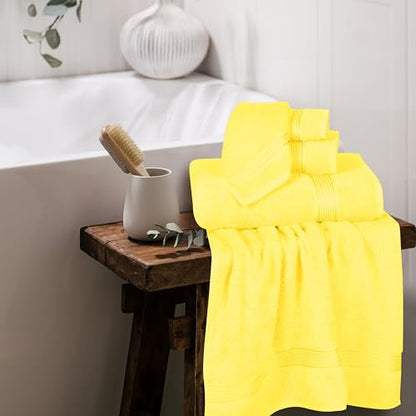 Ultra Soft 6 Pack Cotton Towel Set, Contains 2 Bath Towels 28x55 inch, 2 Hand Towels 16x24 inch & 2 Wash Coths 12x12 inch, Ideal for Everyday use, Compact & Lightweight - Yellow - color: Yellow