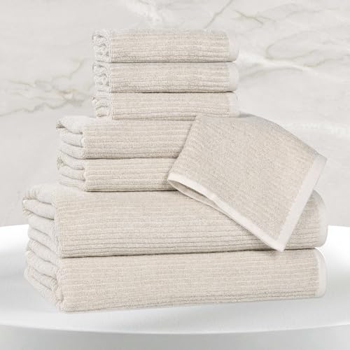 Superior Destin Viscose Cotton Blend Medium Weight Towels, for Bathroom, Shower, Spa, Plush, Quick Dry, Ultra-Soft Towels, Bath Essentials, Ribbed Design, 8 Piece Assorted Towel Set, Beige - color: Beige, size: 8 Piece Towel Set