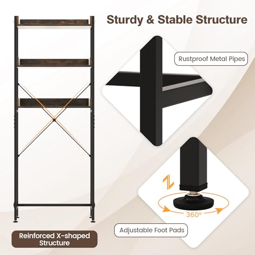 Giantex Over The Toilet Storage Rack, 3-Tier Bathroom Space Saver Organizer with Adjustable Bottom Bar to Fit Most Toilets, Freestanding Above Toilet Storage Rack, Easy Assembly (Brown + Black) - color: Brown + Black