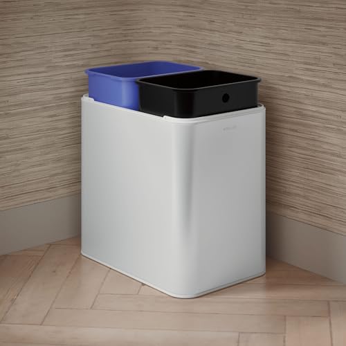 Kohler K-31315-STW 22-Liter Dual-Bin Open-Top Trash Can, White Stainless Steel - color: White Stainless Steel, size: 5.8 Gallon - Open Top